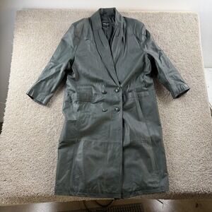 Vintage Pelle Coat Womens Large Green Leather 3/4 Sleeve Button Front Overcoat